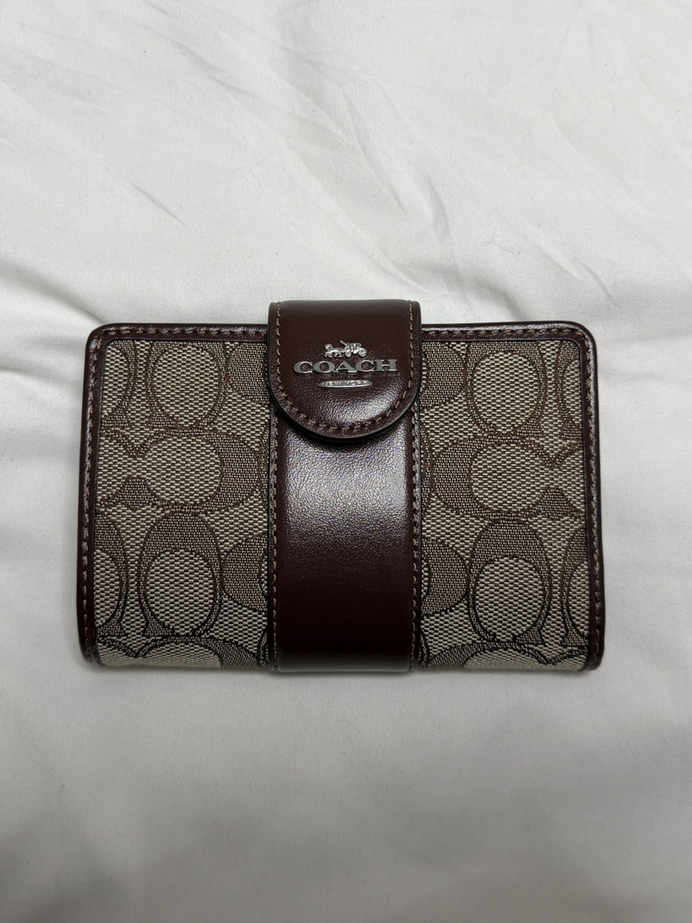 Coach Brown Signature Card Case with Snap Strap